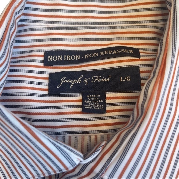 Joseph & Feiss Large Orange Black Striped Long Sleeved Button Down Dress Shirt - Picture 4 of 11